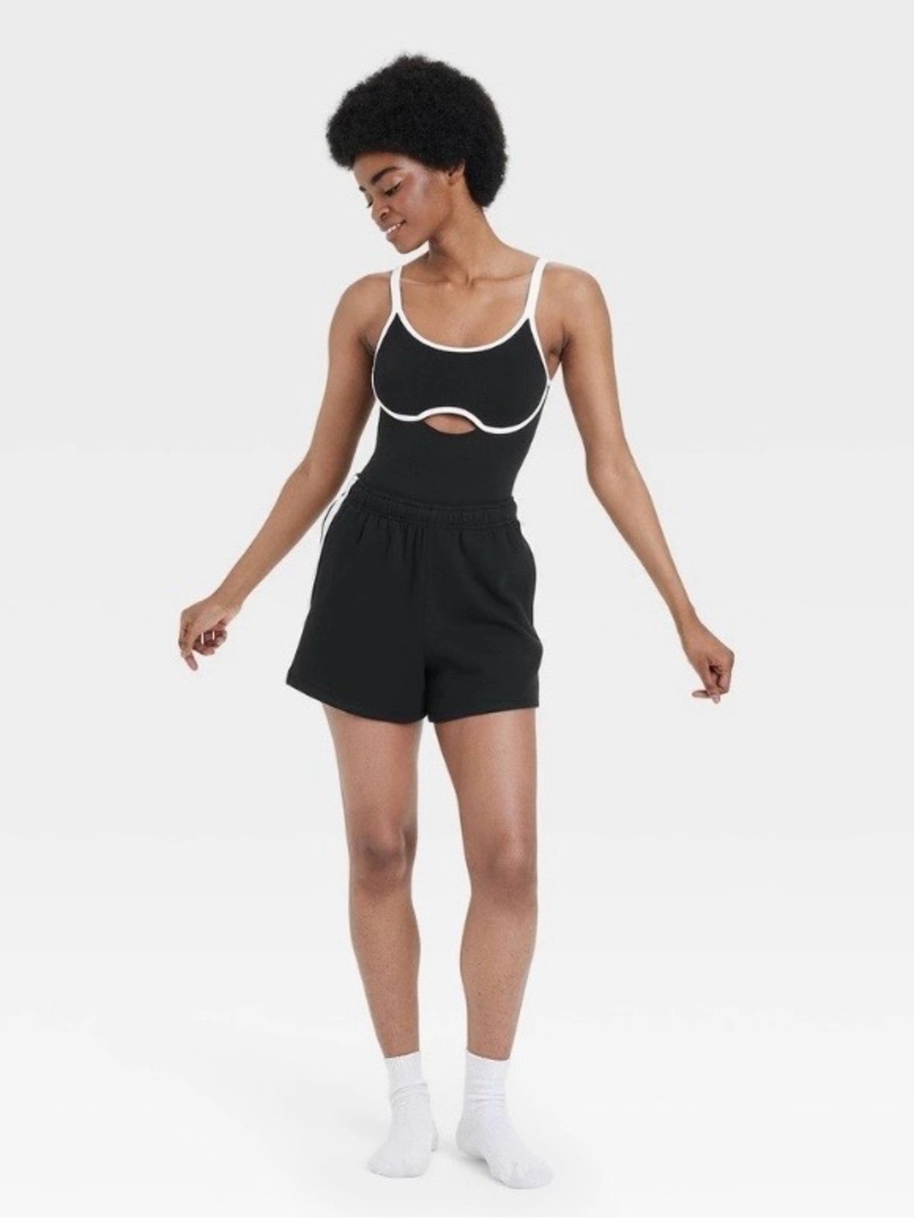 Colsie Womens Bodysuit Contrast trim keyhole front thong bathing suit Size M NWT